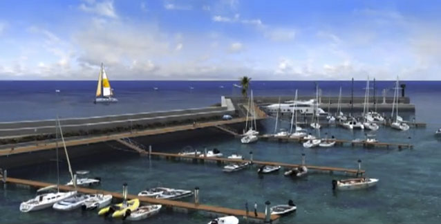 Render 3d para la visualización de un puerto deportivo realizado con infografía 3D.