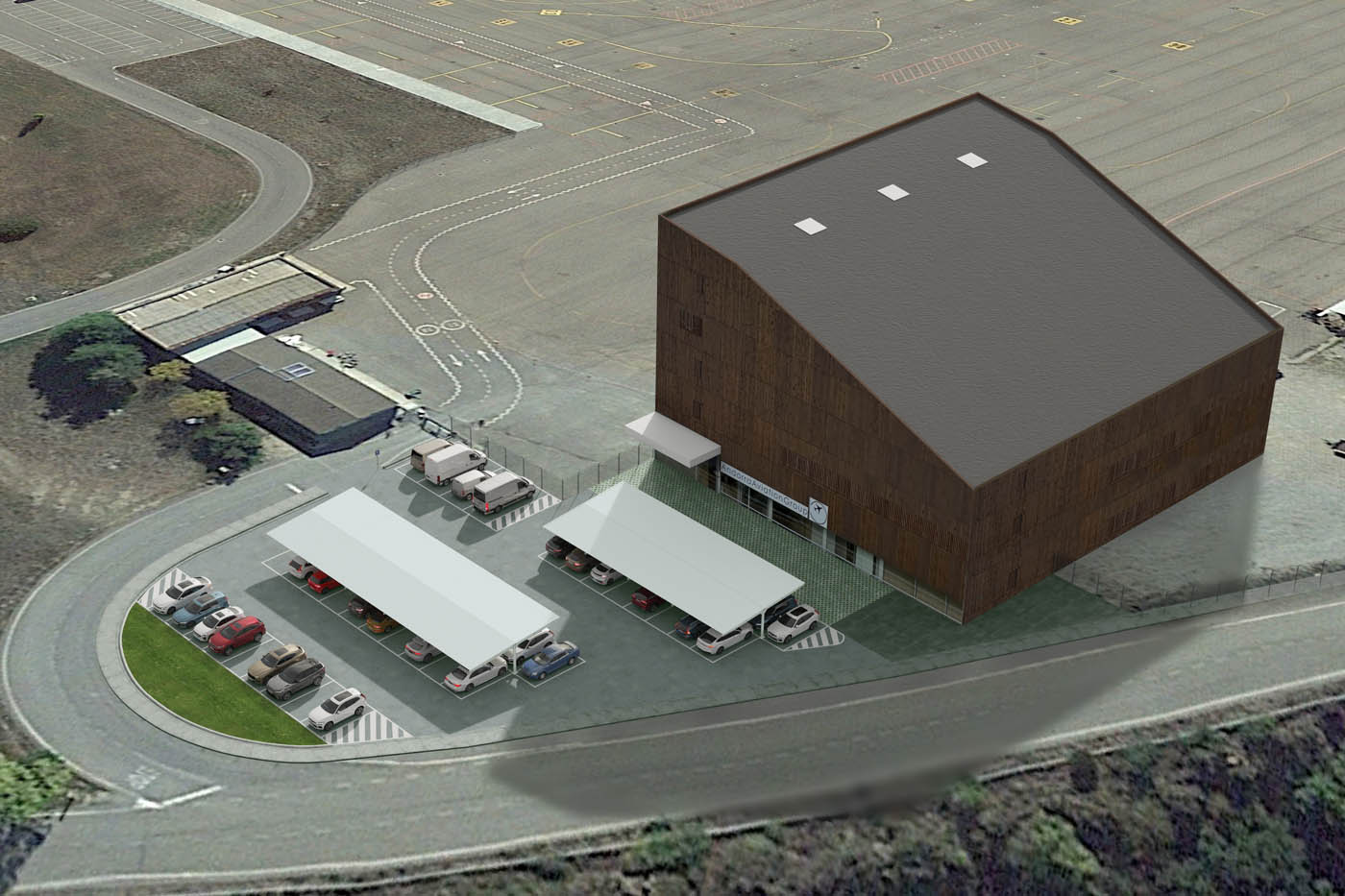 Render 3D aparcamiento en Aeropuerto de Andorra la Seu d'Urgell