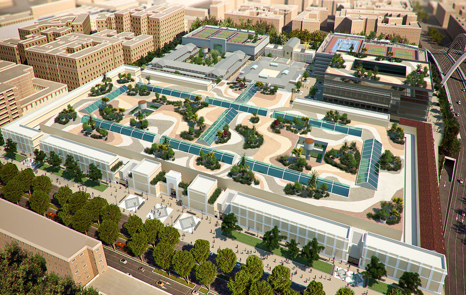Render 3d de un plan de actuación urbanística realizado con infografía 3D. Arquitectura 3D.
