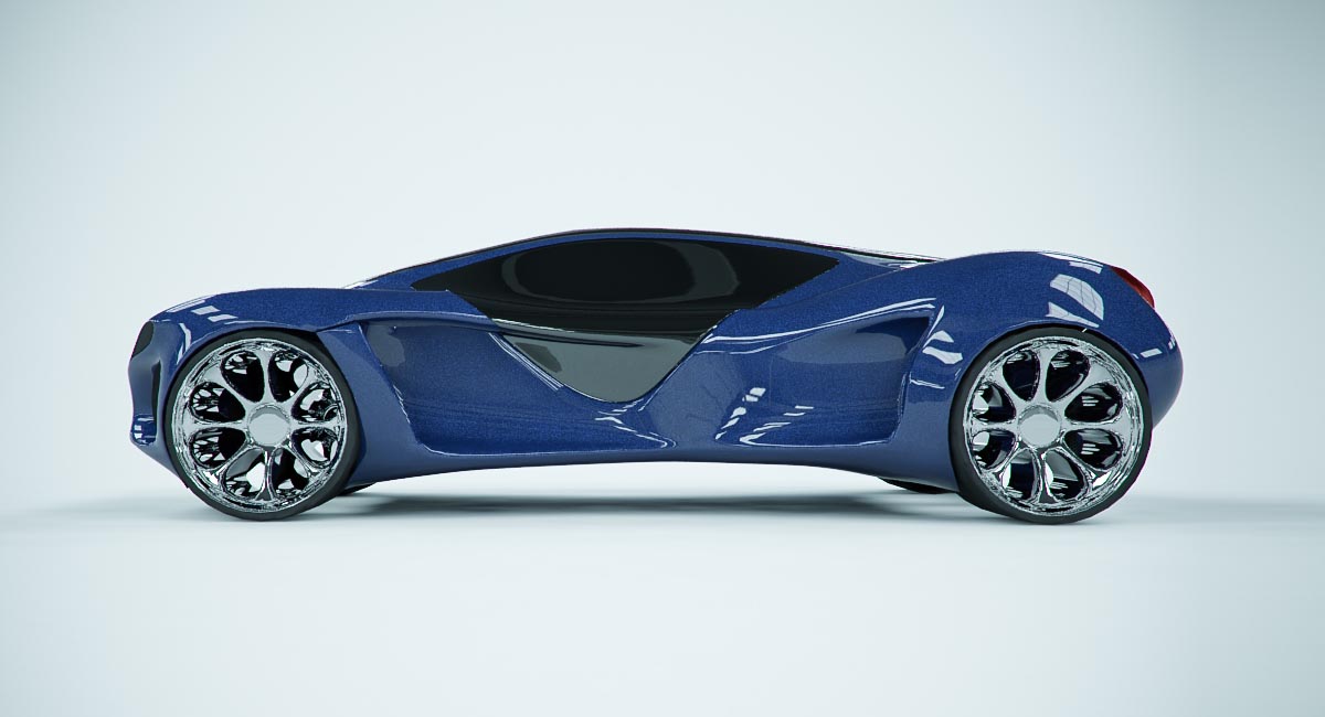 Render 3d para diseño industrial de un automovil realizado con infografía 3D. Diseño industrial 3D.
