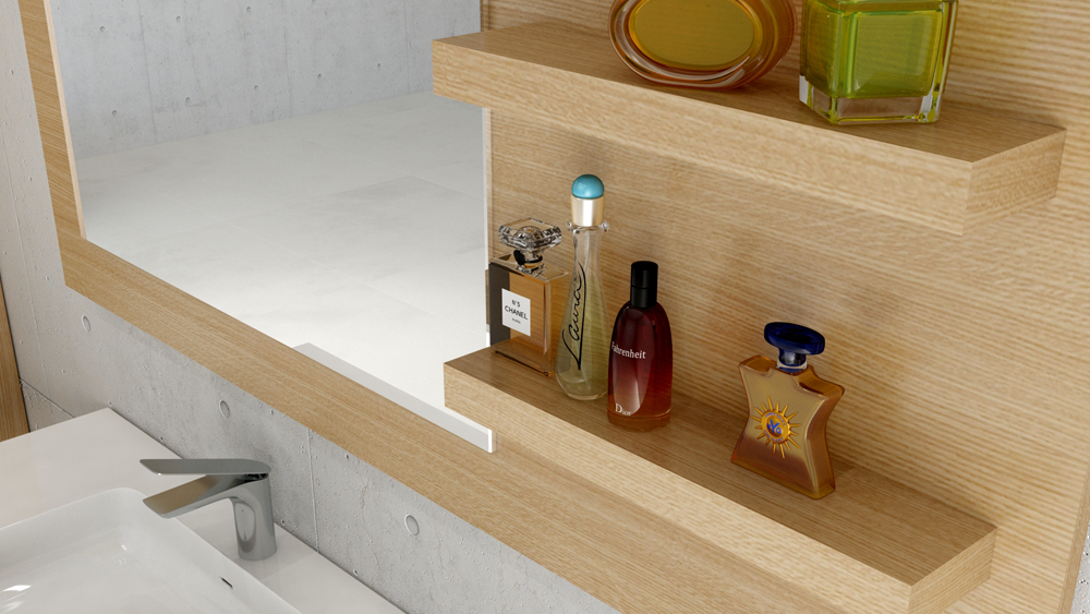 Render 3d de composiciones y mobiliario de baño realizados con infografía 3D. Mobiliario 3D.