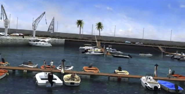 Render 3d para la visualización de un puerto deportivo realizado con infografía 3D.