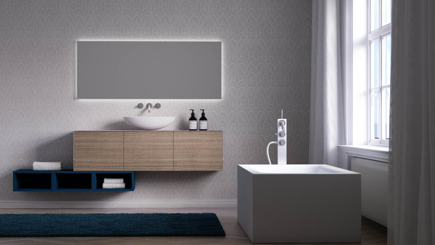 Render 3D de un mueble de baño realizado para el catálogo de un fabricante en la Comunidad Valenciana