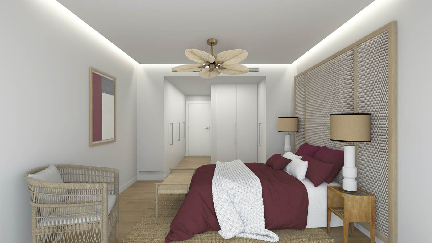 Render 3D de un dormitorio en Sevilla