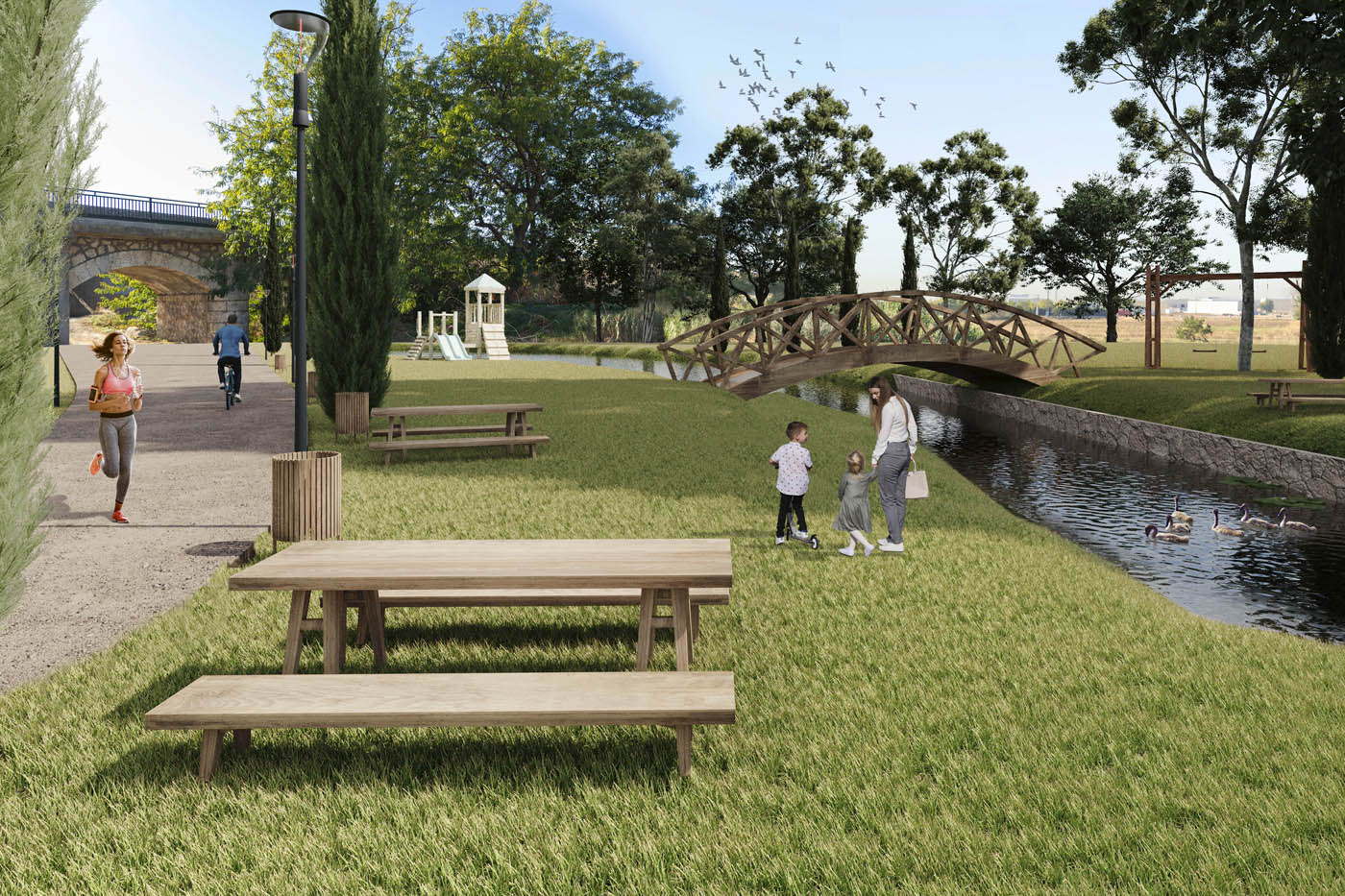 Render 3D del acondicionamiento de una zona verde en Toledo