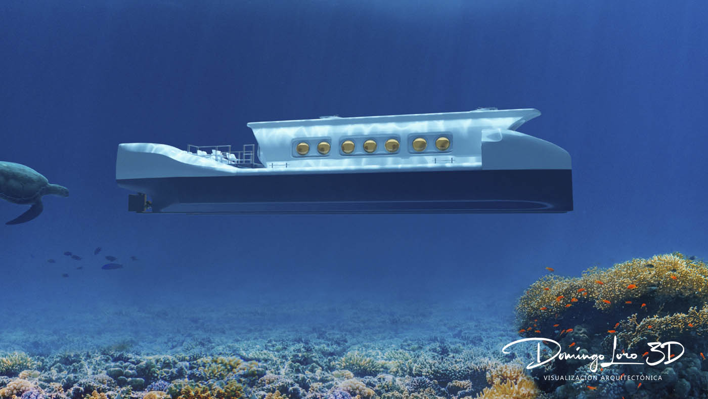 Render 3D de un submarino