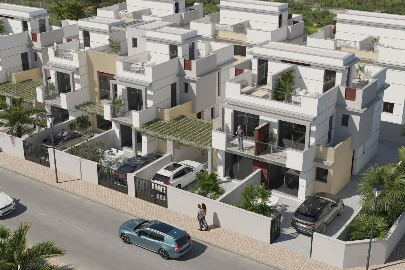 Renders 3D de una urbanización de viviendas adosadas