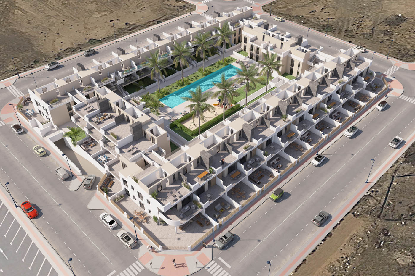 Renders 3D de una urbanización residencial en Fuerteventura