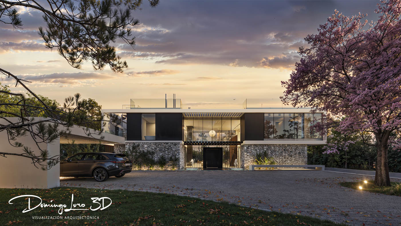 Render 3D de una vivienda unifamiliar