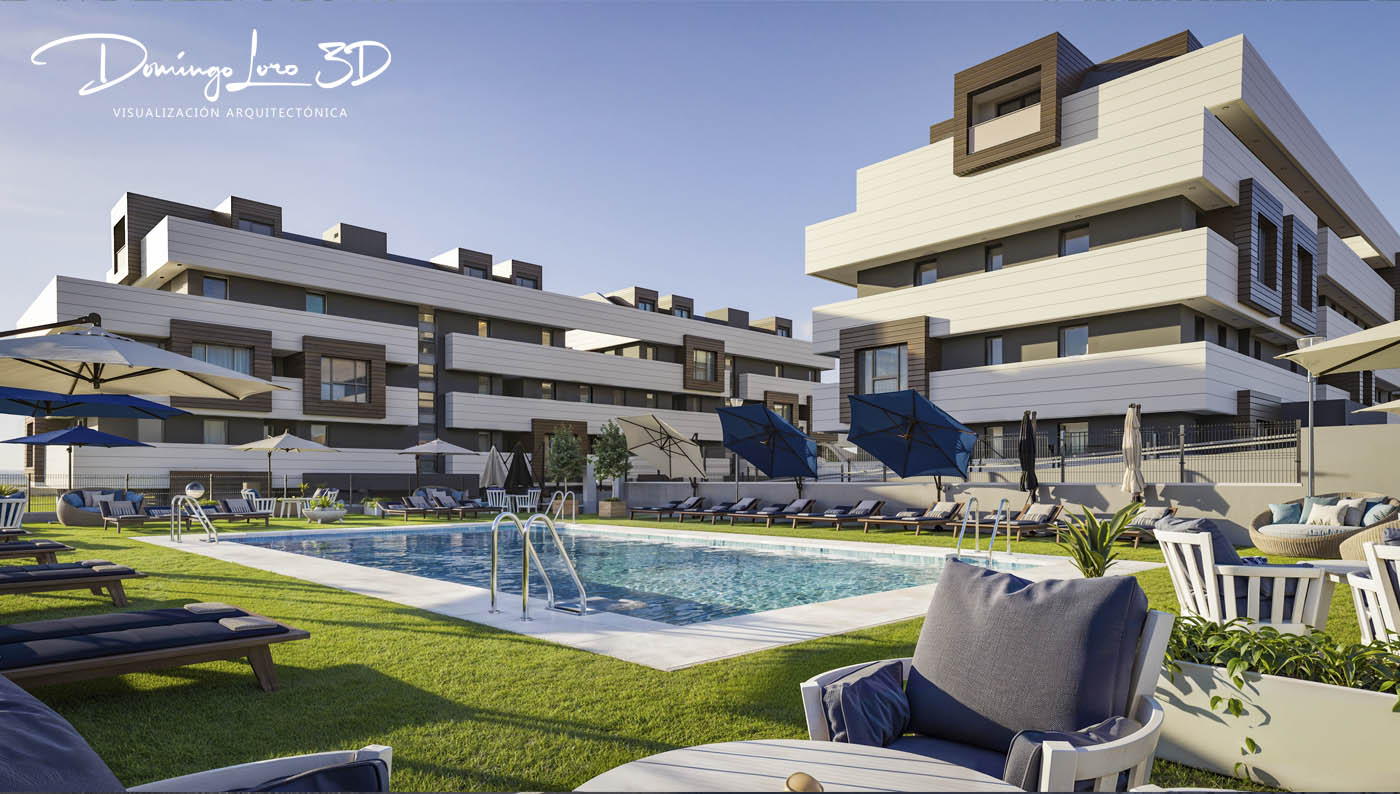 Render 3D de una urbanización en Suances