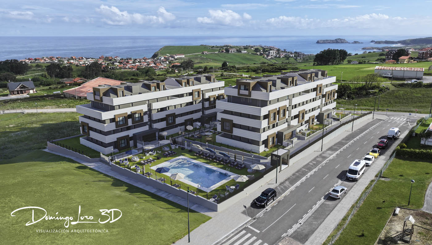 Render 3D de una urbanización en Suances