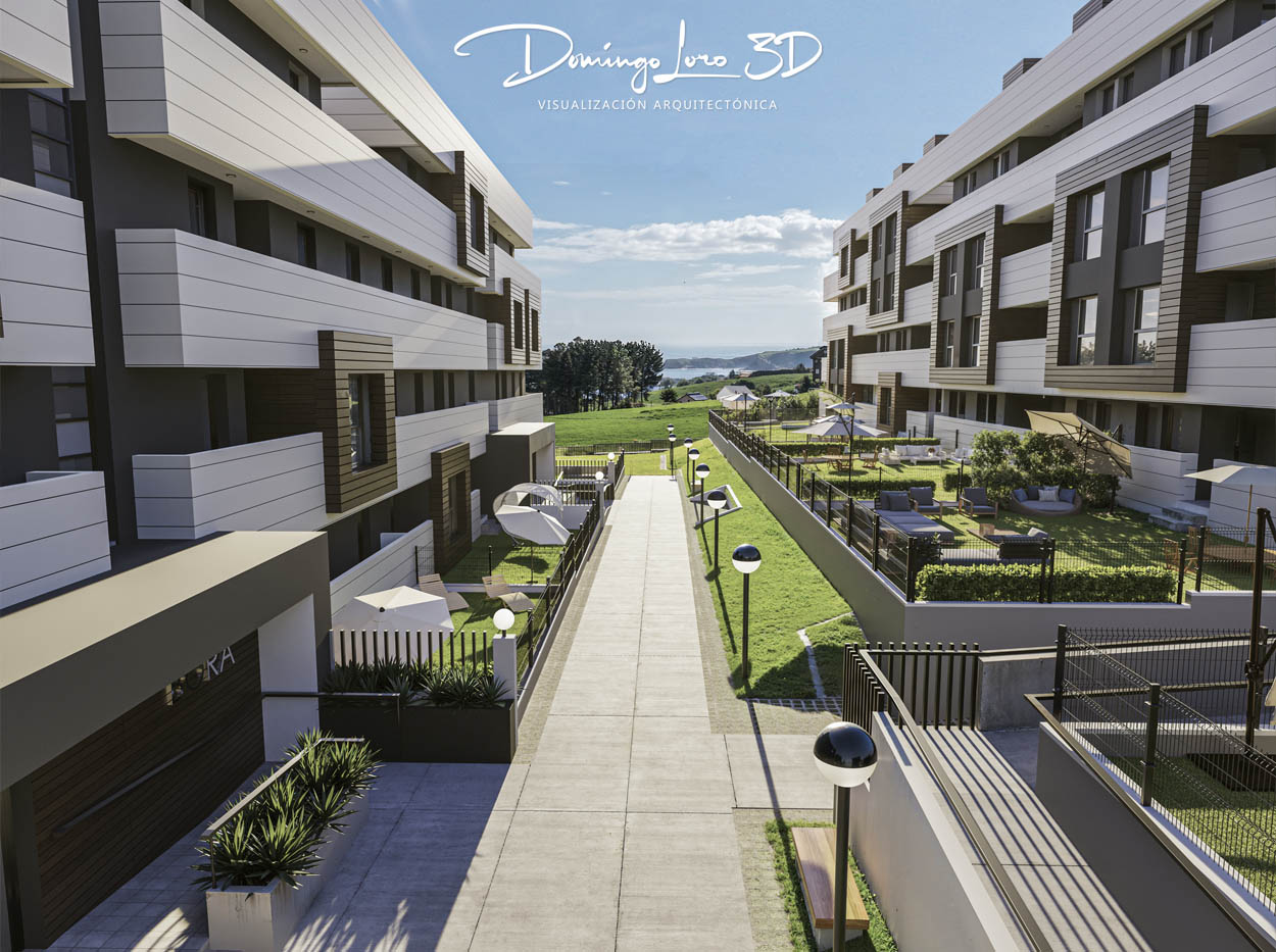 Render 3D de una urbanización en Suances