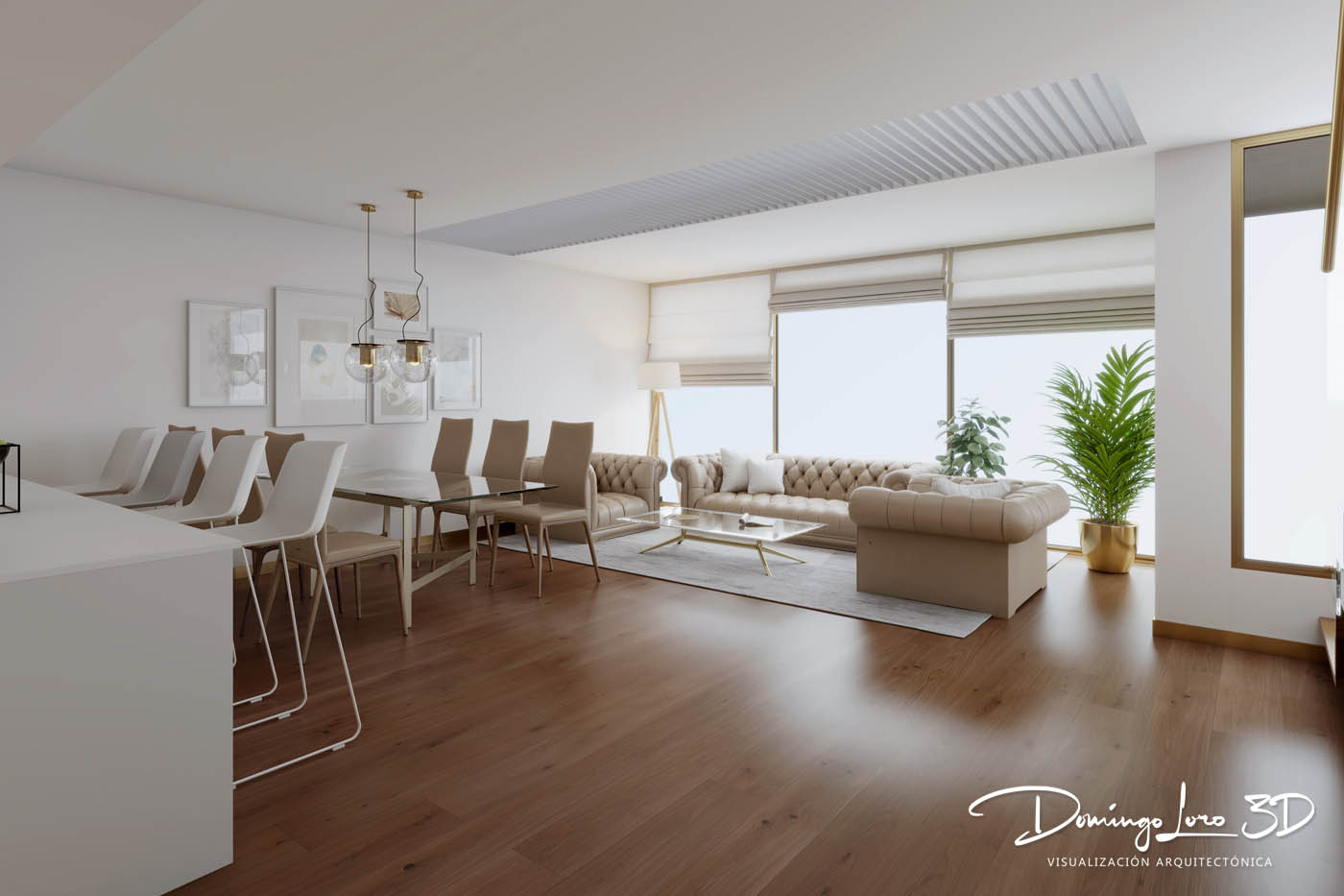 Render 3D del interior de una vivienda en Igualada