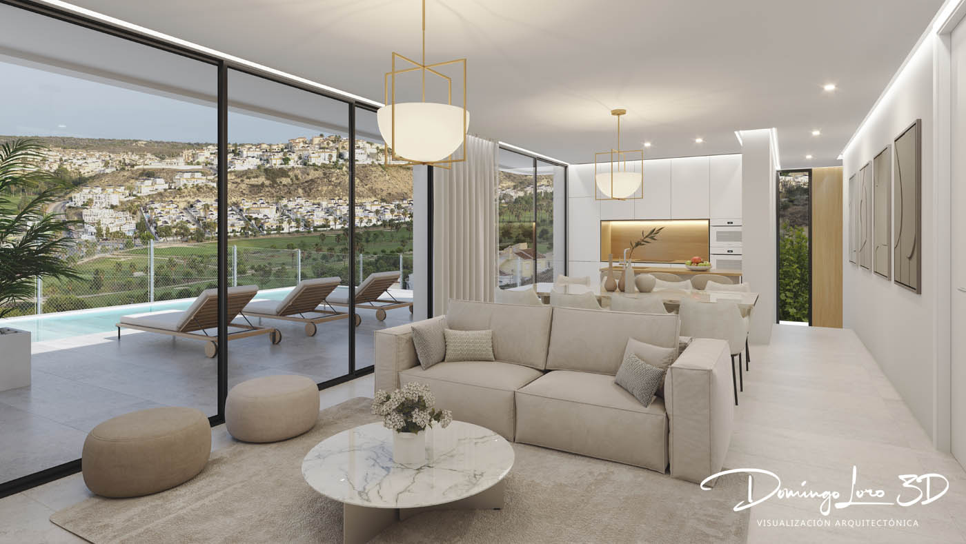 Vista del interior de una vivienda en un campo de golf