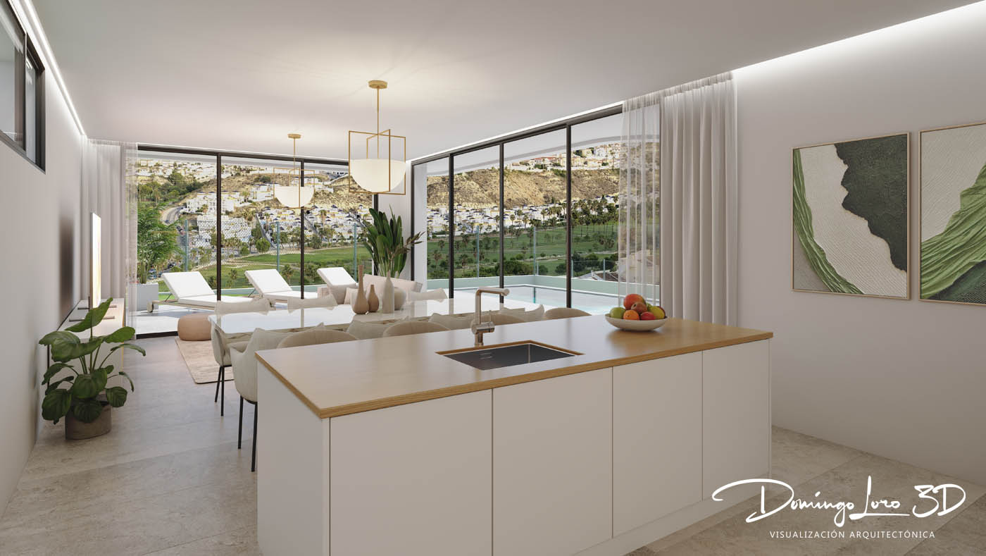 Vista del interior de una vivienda en un campo de golf