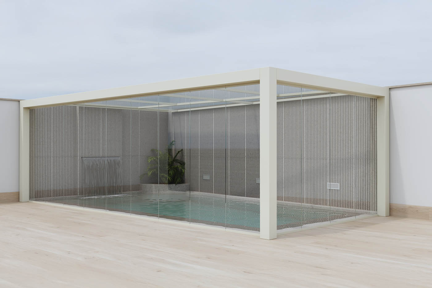 Infografía 3D del cerramiento de una piscina particular