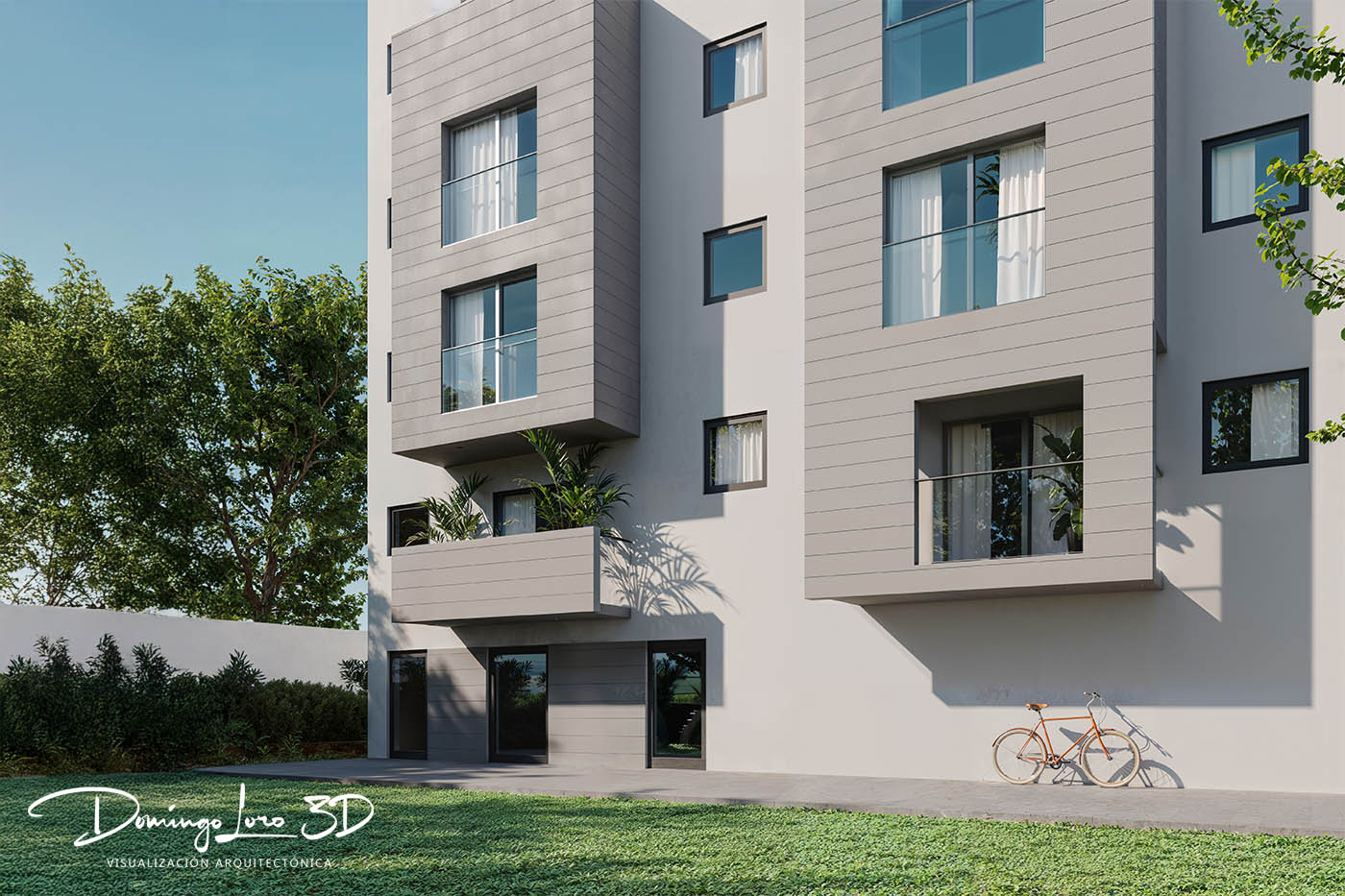 Render 3D del exterior del edificio