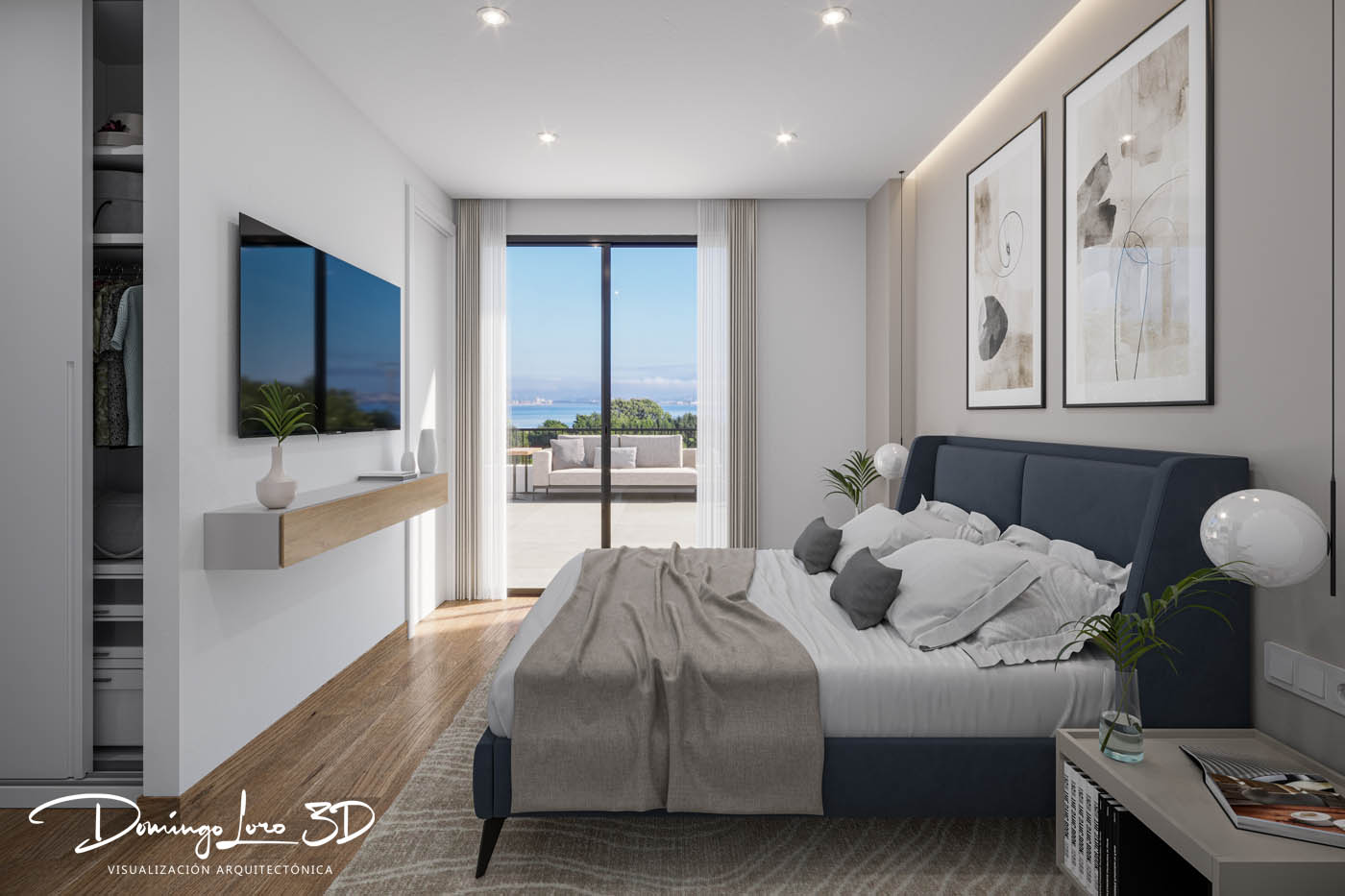Render 3D del interior de una vivienda