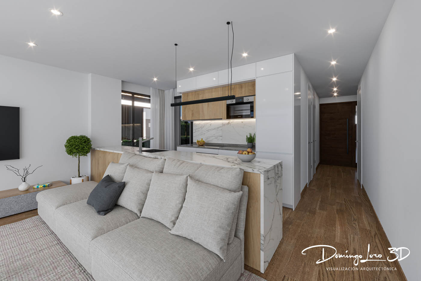 Render 3D del interior de una vivienda
