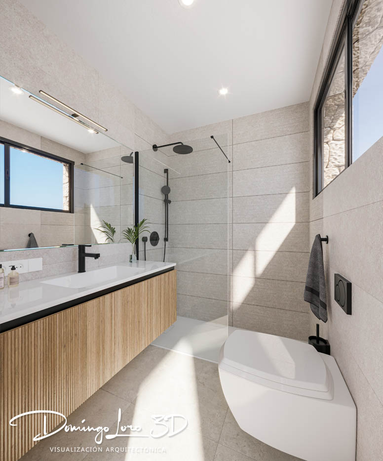 Render 3D del interior de una vivienda