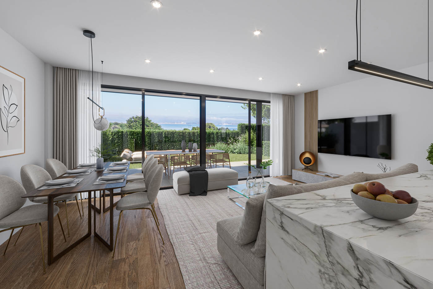 Infografía 3D de los interiores de una vivienda en Pedreña
