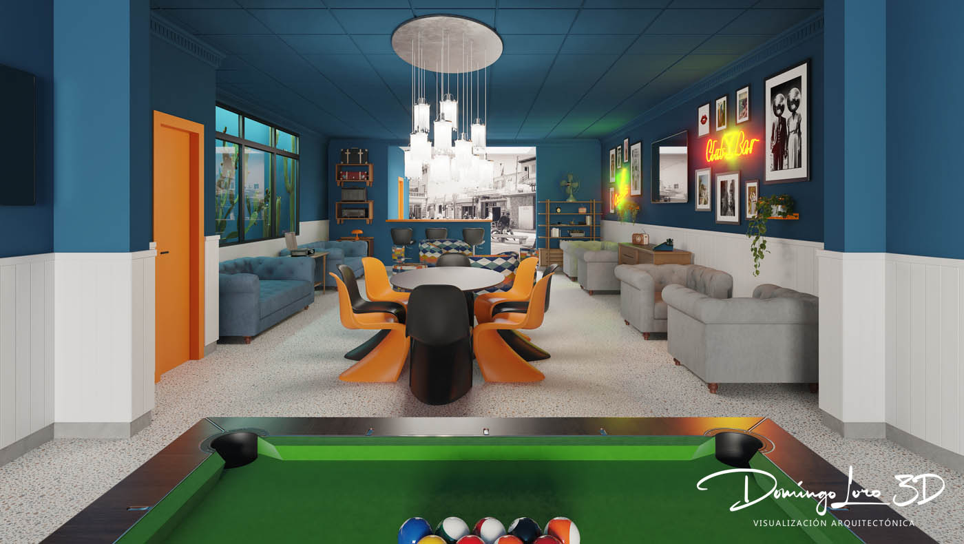 Render 3D de un hotel