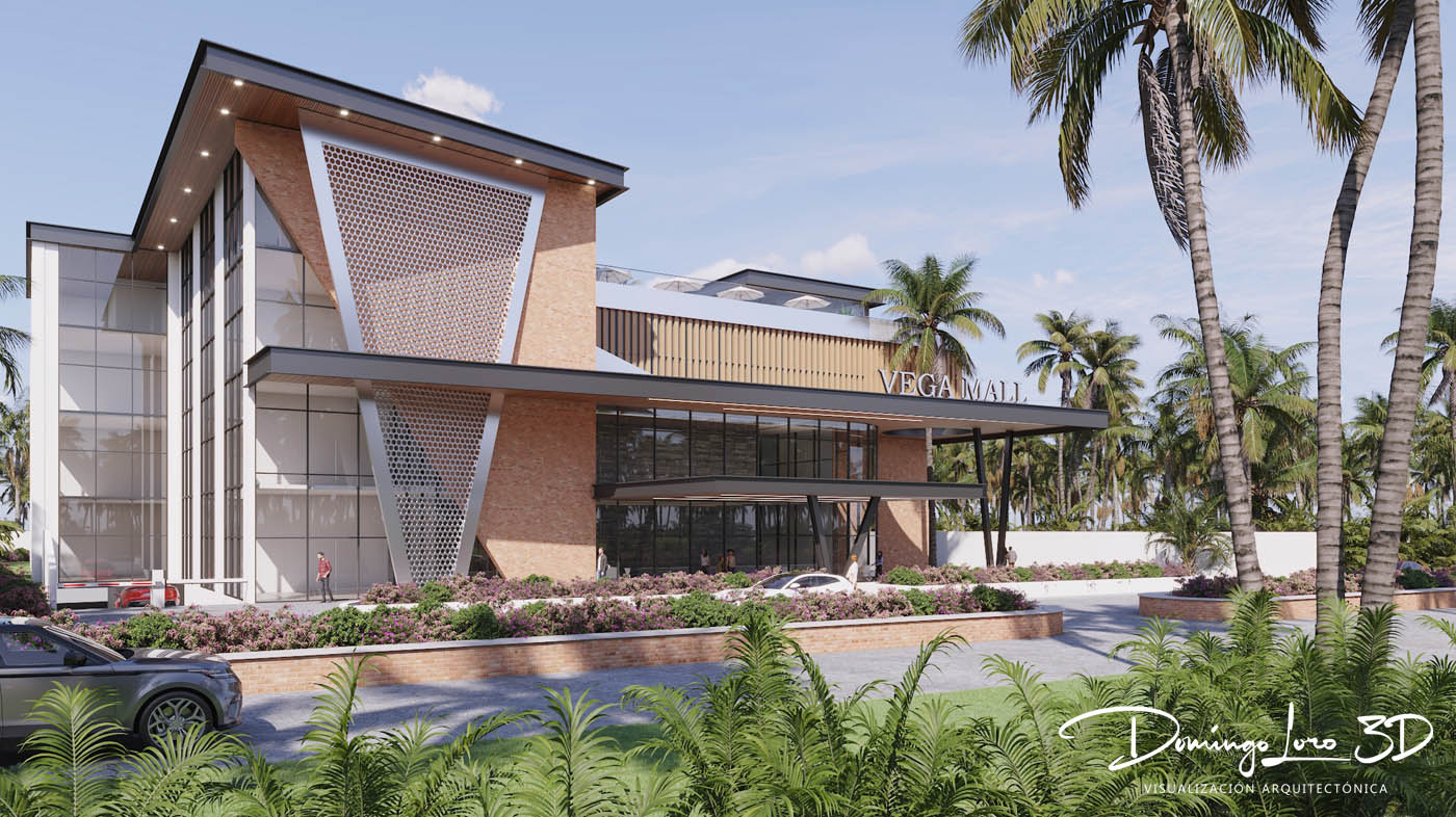 Render 3D de un centro comercial