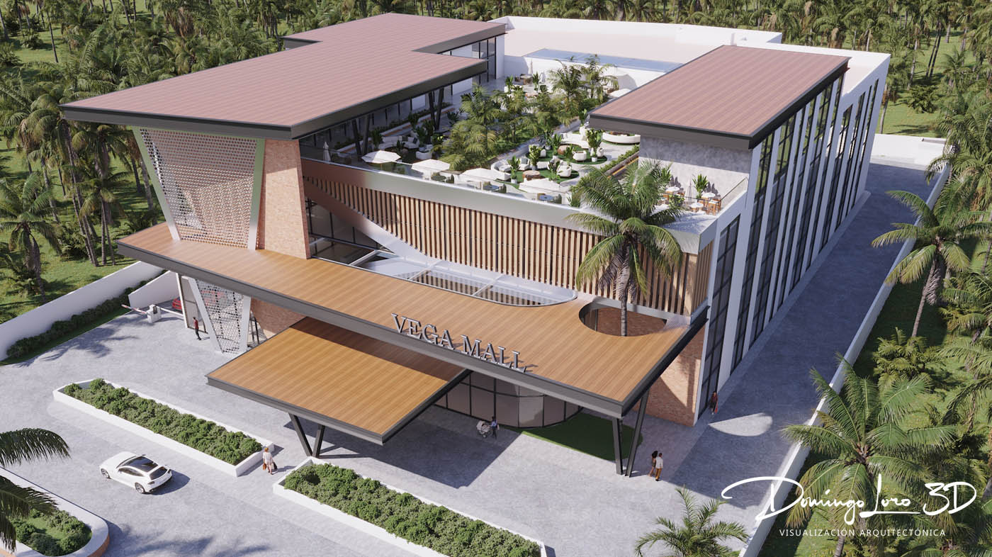 Render 3D de un centro comercial