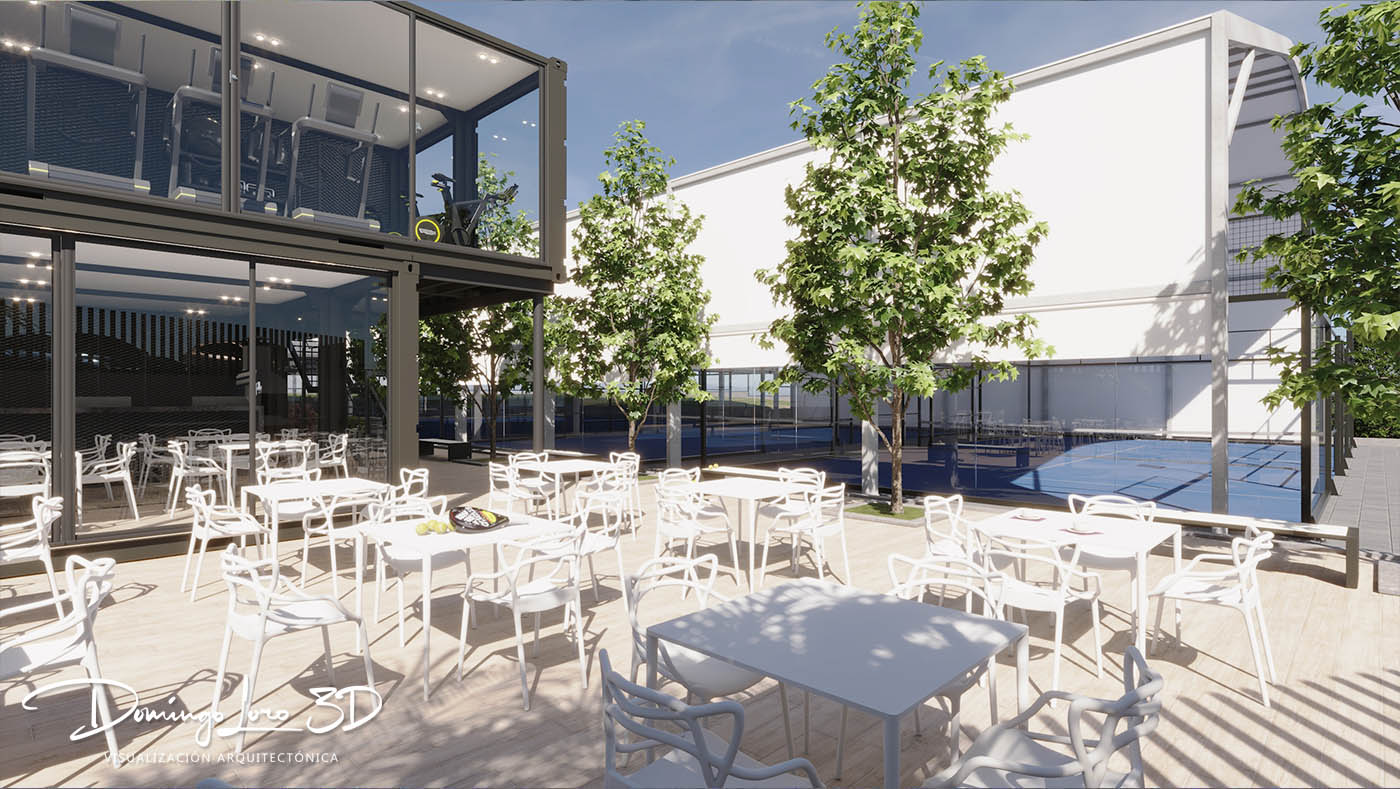 Render 3D de un club de pádel
