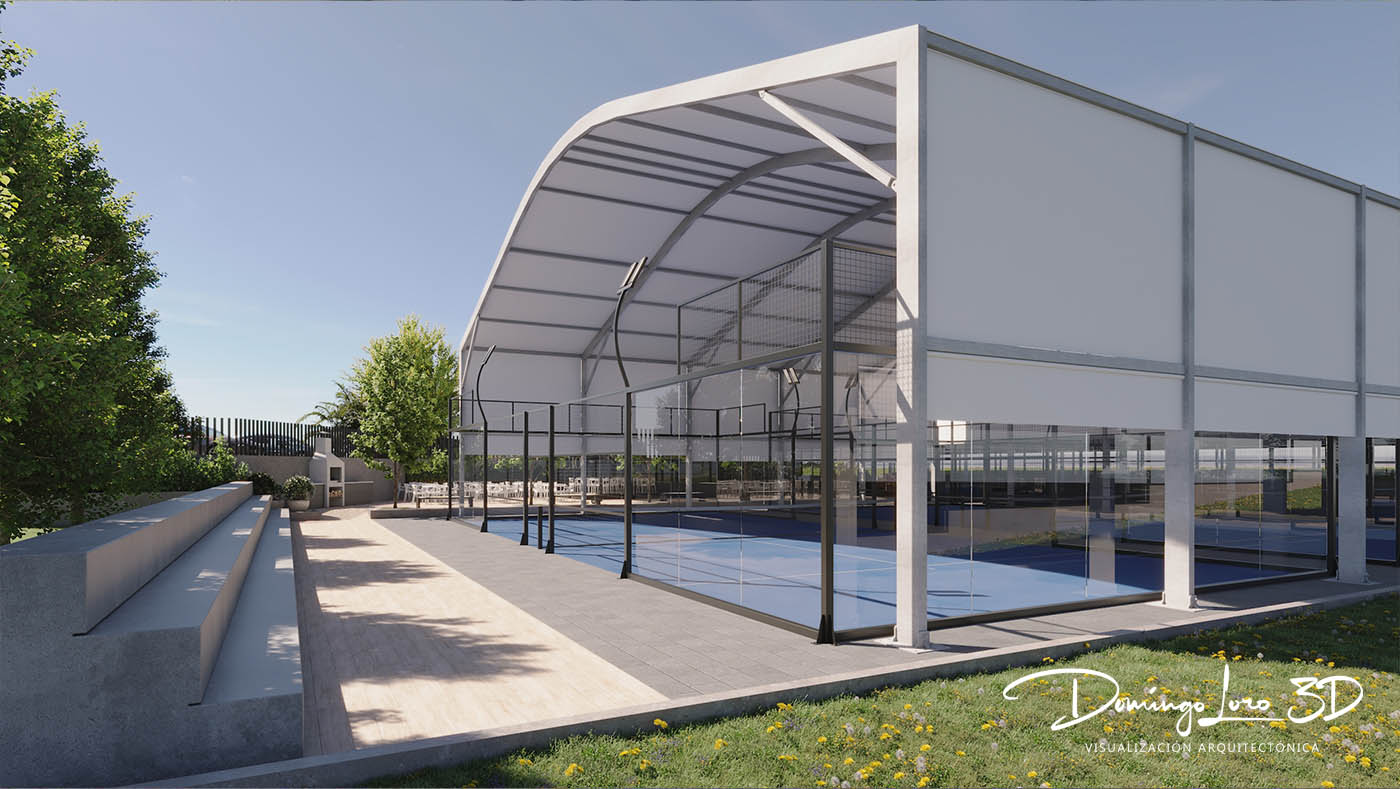 Render 3D de un club de pádel