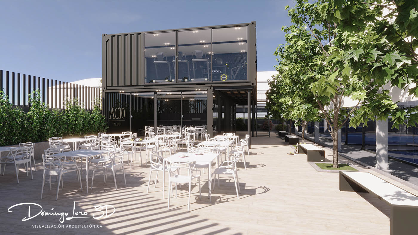 Render 3D de un club de pádel