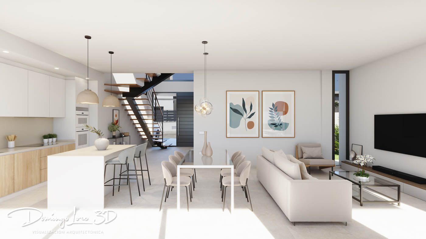 Render 3D del interior de una vivienda