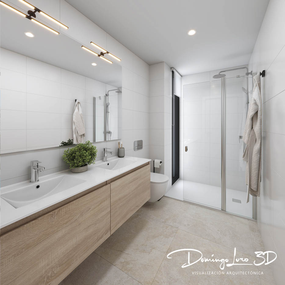 Render 3D del interior de una vivienda