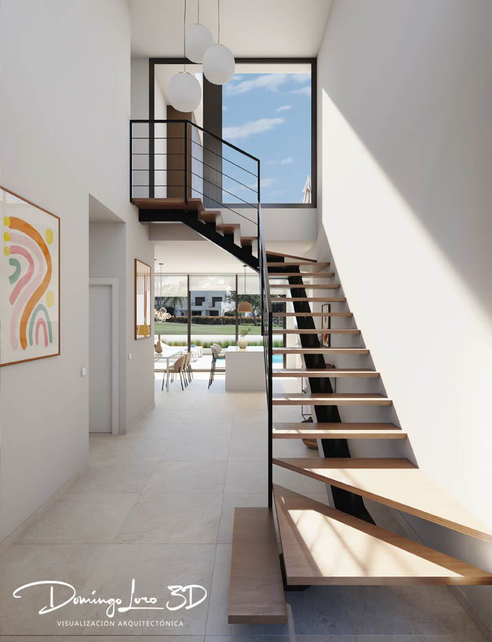Render 3D del interior de una vivienda