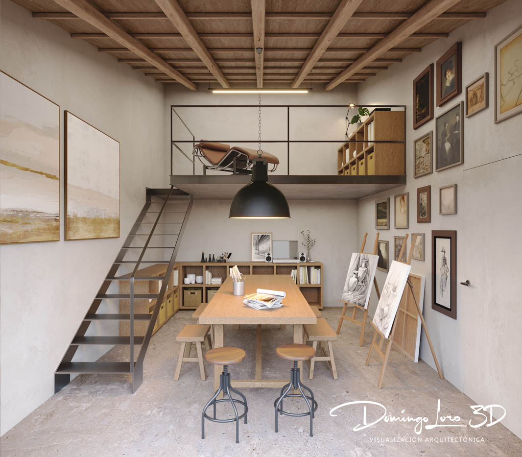 Render 3D de un espacio interior