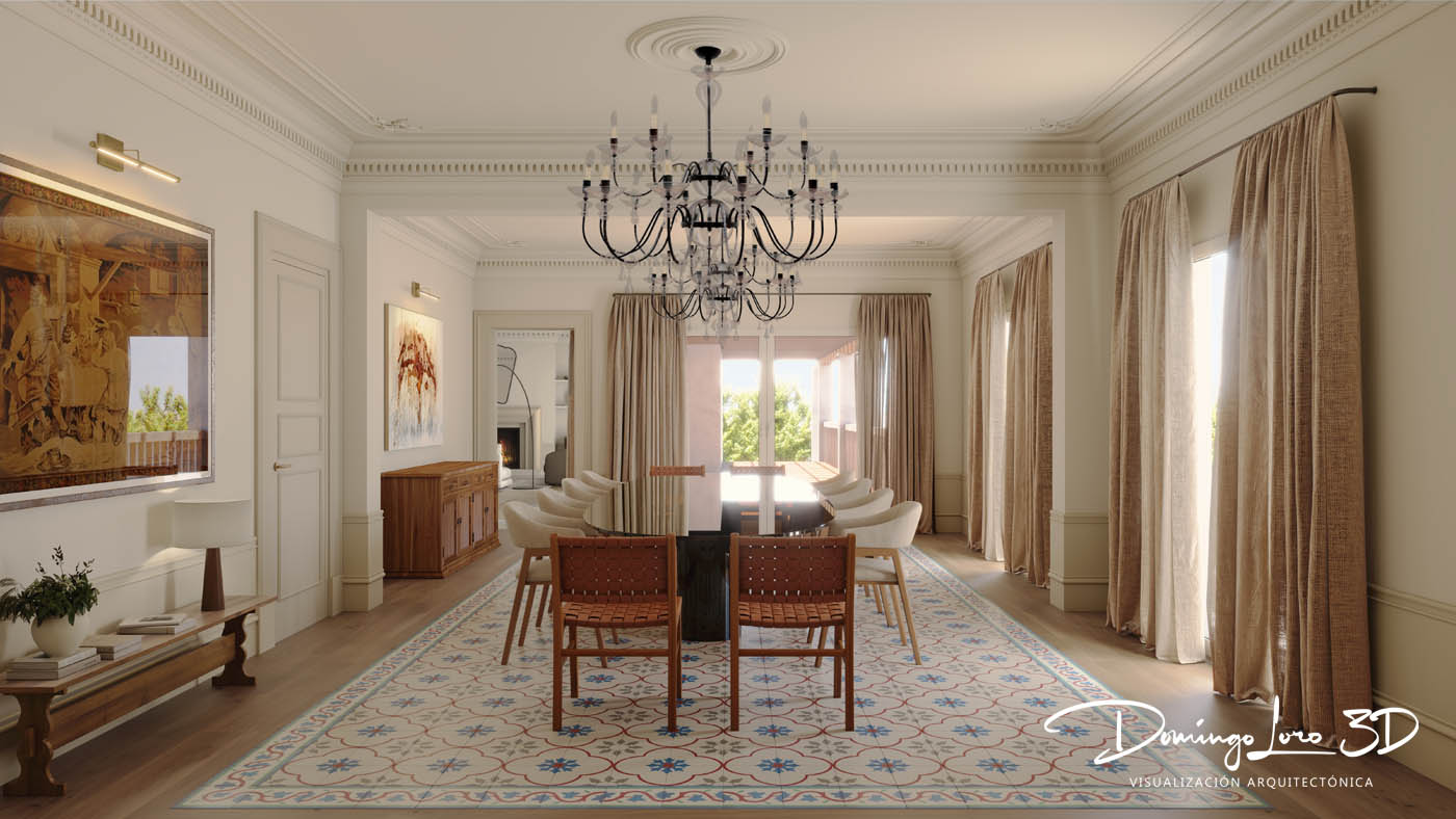 Render 3D de un espacio interior