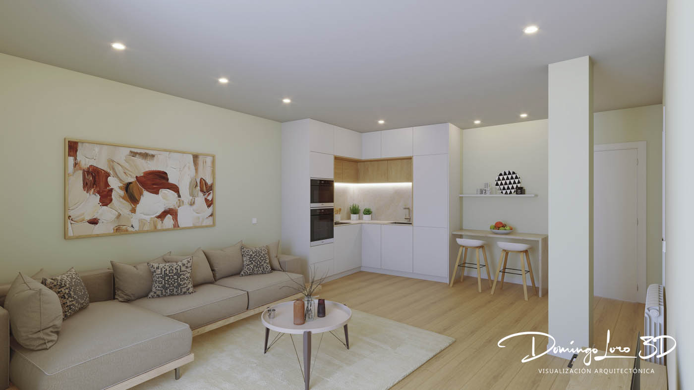 Render 3D local reconvertido a vivienda