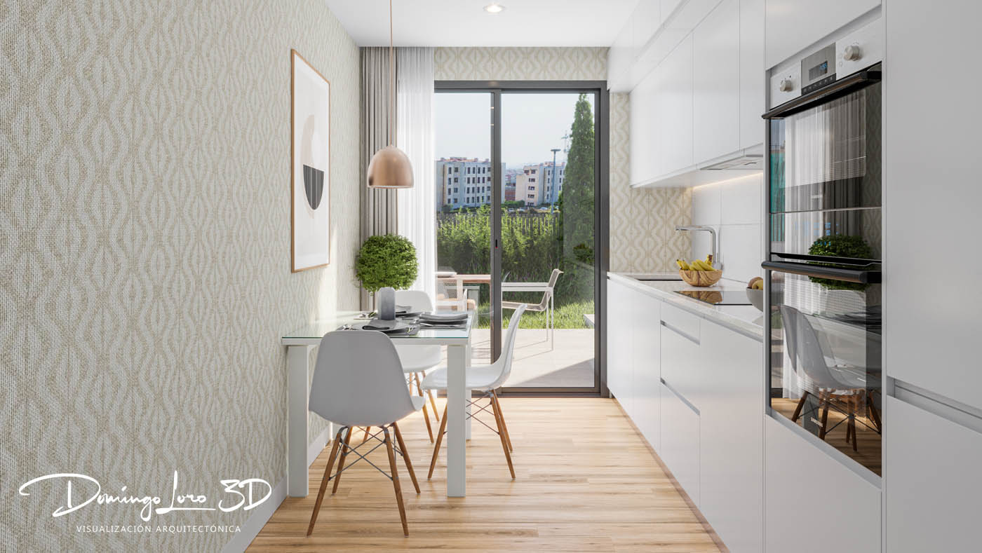 Render 3D urbanización residencial