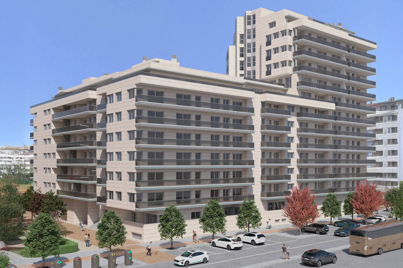 Infografía 3D de un edificio residencial en Huesca