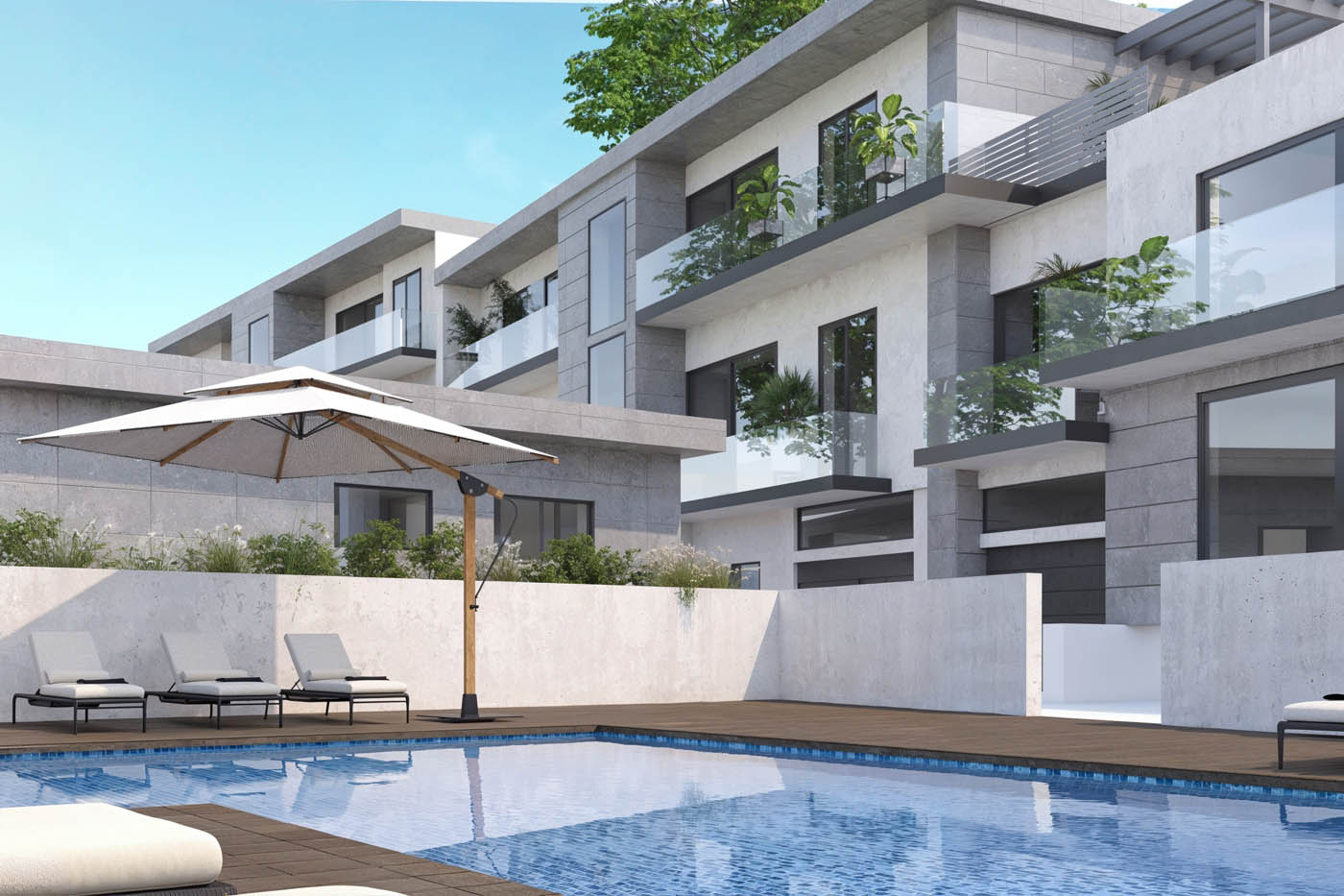 Infografía 3D de una promoción inmobiliaria en Portugal