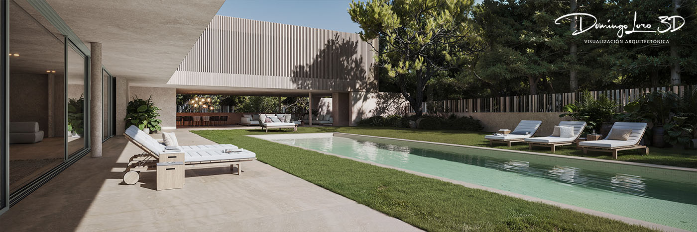 Render 3D de una vila de lujo