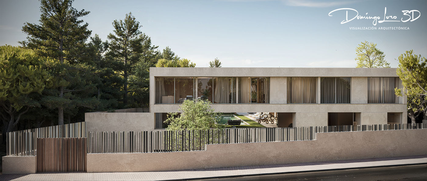 Render 3D de una vila de lujo