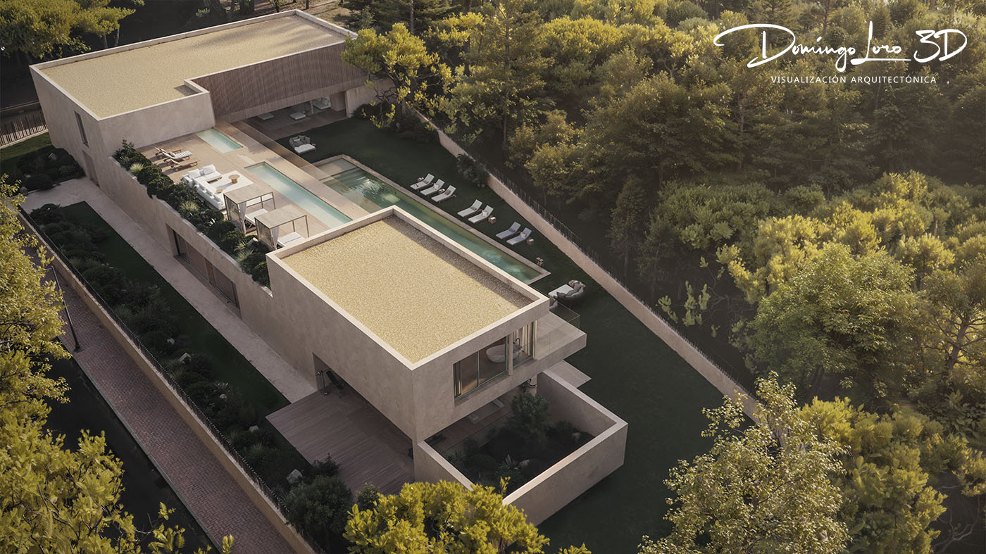 Render 3D de una vila de lujo