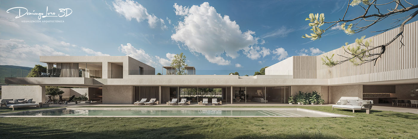 Render 3D de una vila de lujo