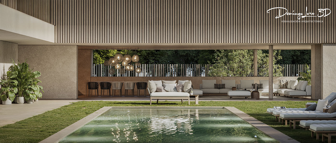 Render 3D de una vila de lujo