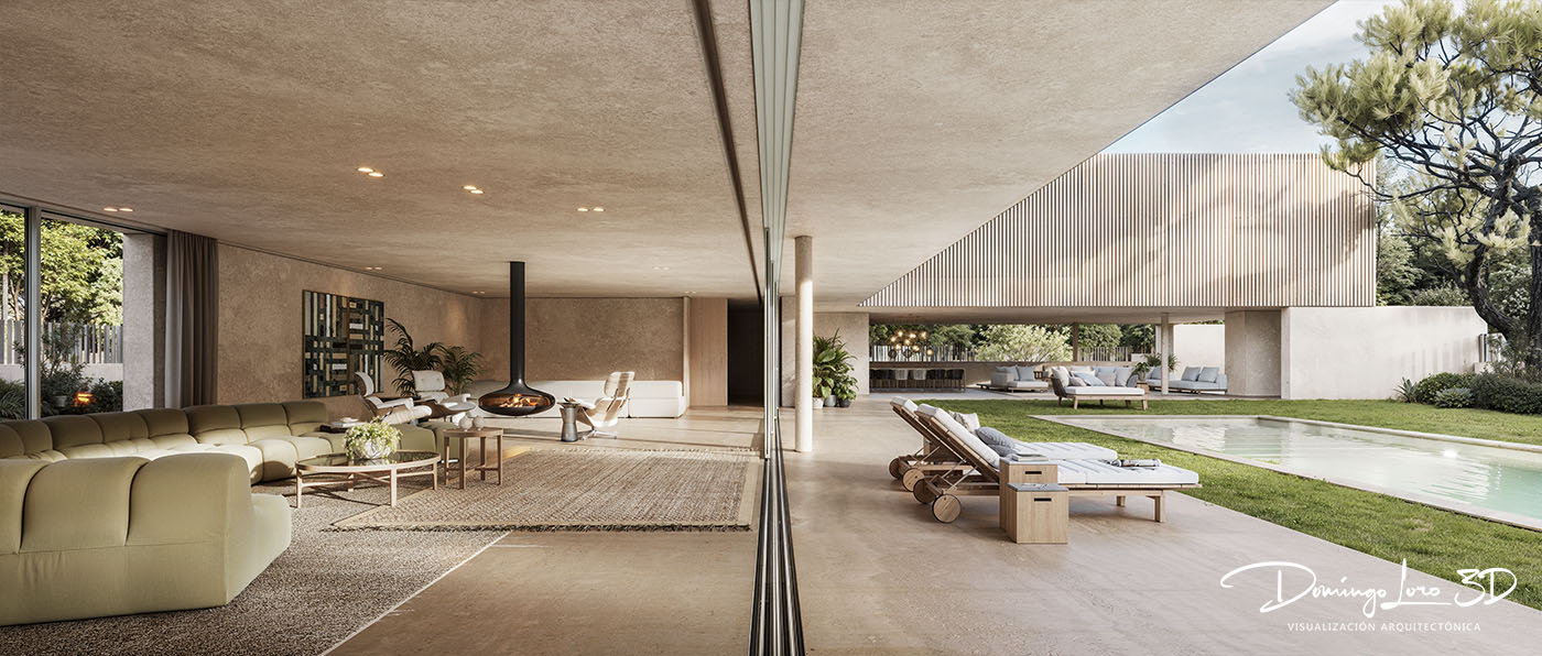 Render 3D de una vila de lujo