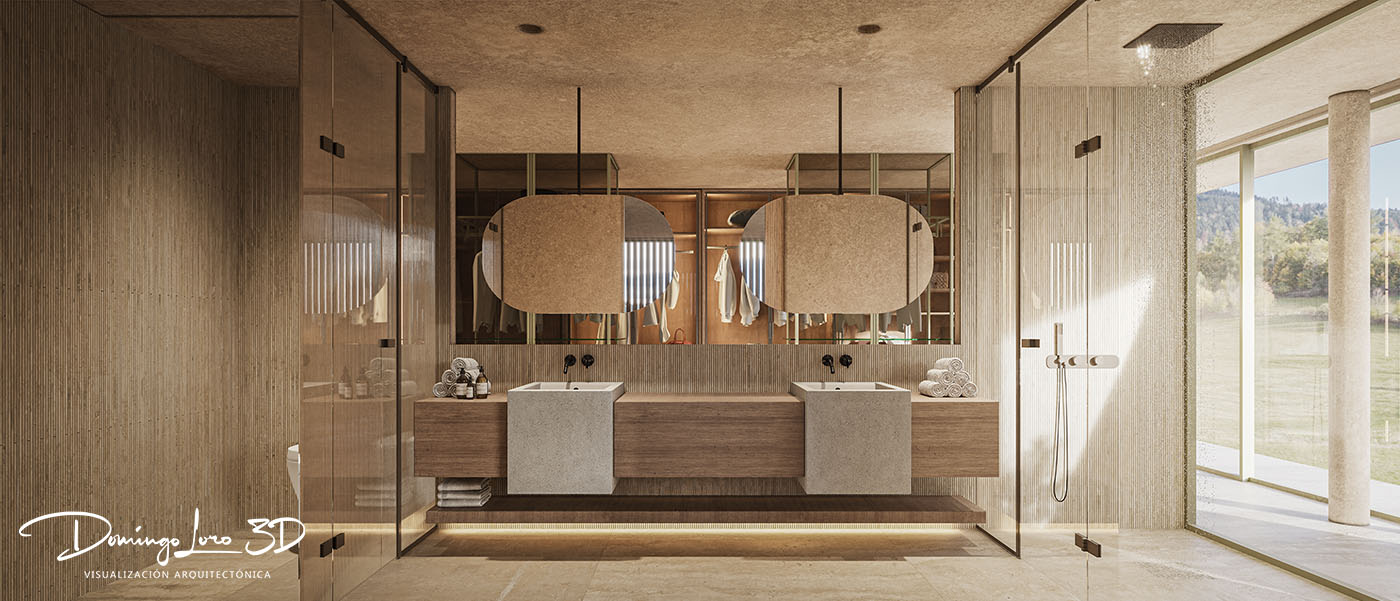 Render 3D de una vila de lujo