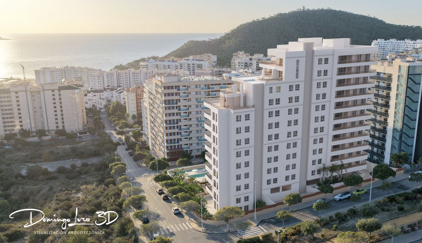 Integración de un edificio en una fotografía aérea realizada con un dron