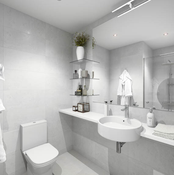 Infografía 3D de un cuarto de baño