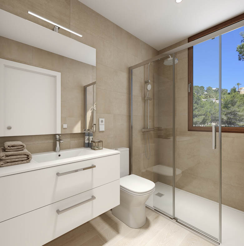 Infografía 3D del baño de una vivienda en Teulada